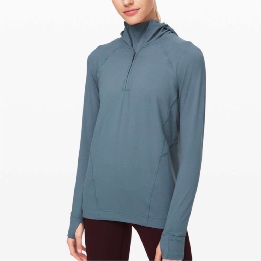 Lululemon Warm Stabilizer 1/2 Zip Hoodie Blue Charcoal Size 6.